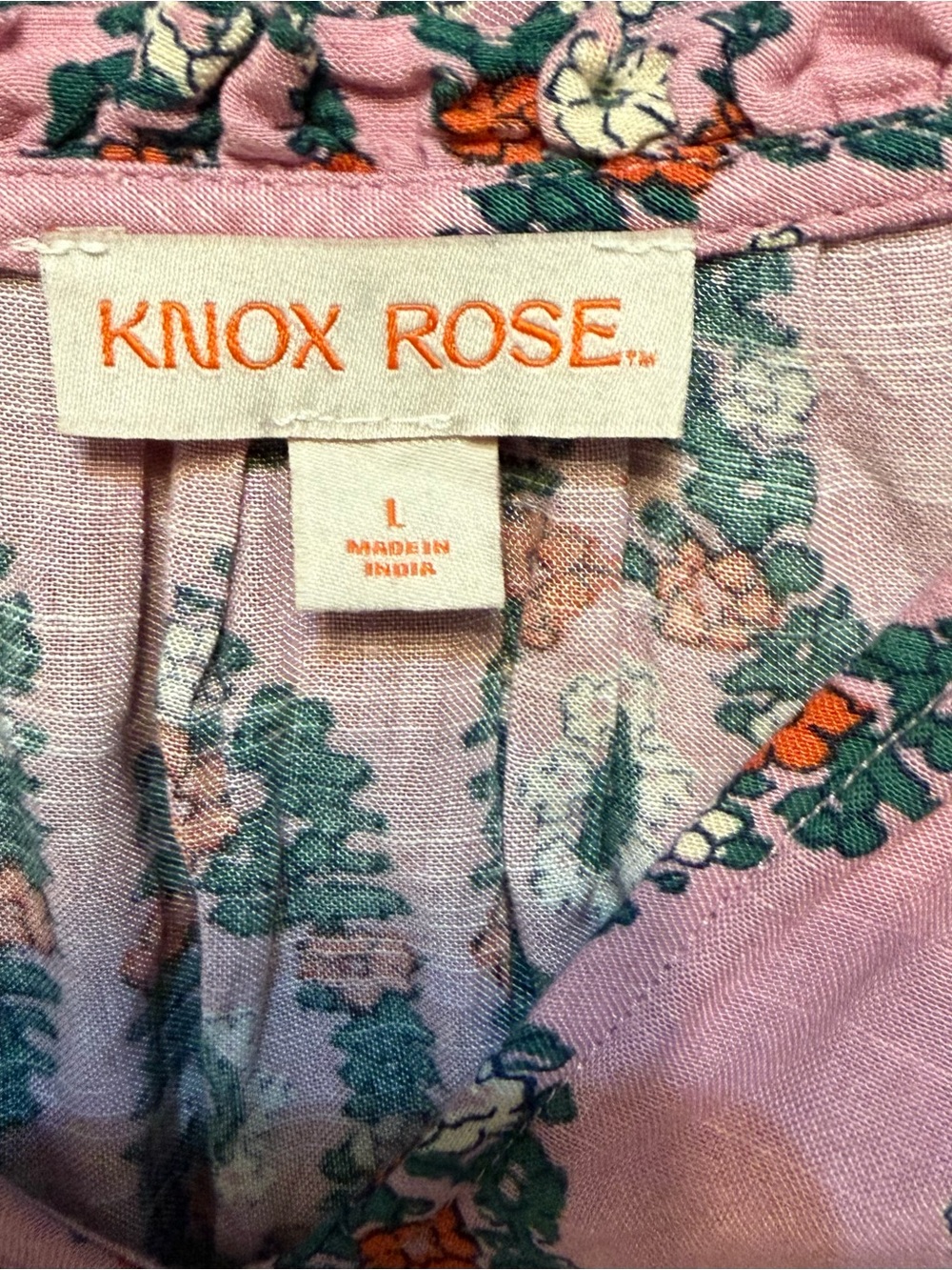 Knox Rose Pink Floral Paisley Midi Dress  with 3/4 Puff Sleeves size Large - Picture 3 of 7